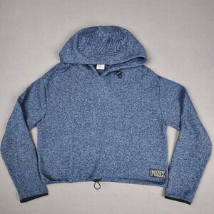 Victoria Secret Pink Hoodie Women Medium Blue Cropped Pullover Soft Cinch Waist‎